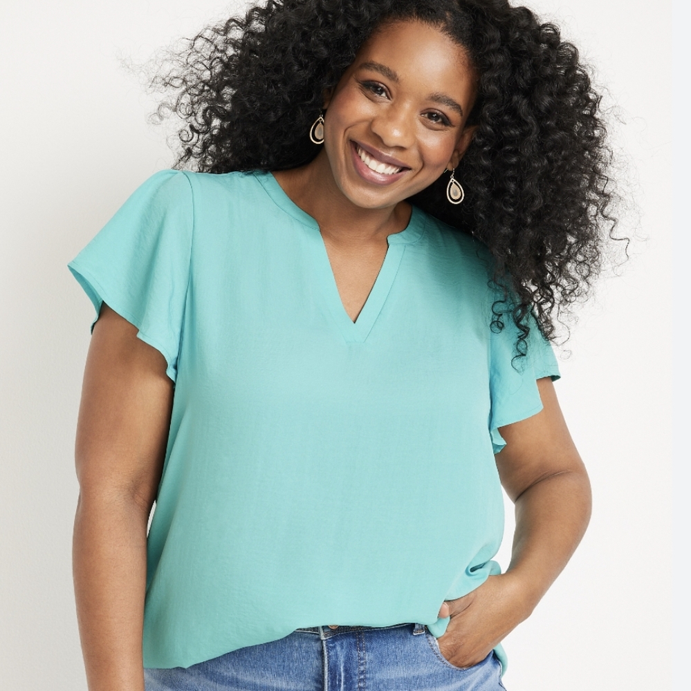 Maurices Atwood flutter sleeve women's plus blouse size XXL blue green *defect*